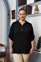 Large Size Shirt Collar Black Blouse with Sleeve Detail