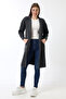 Women's Anthracite Gray Hooded Oversize Loose Long Pocket Knitwear Cardigan Dvka-0699 - 5