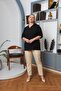 Large Size Shirt Collar Black Blouse with Sleeve Detail - 5