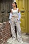 Beige Gingham Wide Leg Women's Trousers Mg2335 - 5