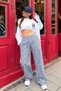 Navy Blue Gingham Wide Leg Women's Trousers Mg2335 - 2