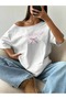 Plus Size Boat Neck Just a Girl Printed Oversize 100% Cotton T-Shirt