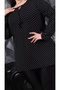Women's Plus Size Black Polka Dot Neckline Drawstring Sleeve Rubberized Blouse - 4