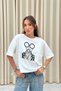 Women's Ecru Women's Pattern Crew Neck Oversize T-Shirt (T-Shirt)