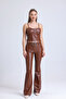 Belted Flare Leg Faux Leather Trousers Pnt33313 Tan