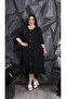 Women's Plus Size Black Polka Dot Button Accessories Skirt Tip Ruffles Dress - 3
