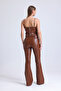 Belted Flare Leg Faux Leather Trousers Pnt33313 Tan - 6