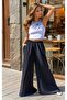 Women's Elastic Waist Pocketed Wide-Leg Casual Oversized Soft-Textured Comfortable Pants 700-3391341