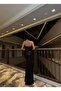 Women's Black Strapless Neckline Slit Detailed Draped Long Glitter Sequin Sequined Maxi Evening Dress - 5