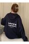 3 İplik 77 Seventy Thick Winter Sweatshirt - Black Printed Oversize Hooded Hoodie - 5