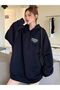 3 İplik 77 Seventy Thick Winter Sweatshirt - Black Printed Oversize Hooded Hoodie - 3