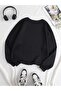Temperature Thick Winter Sweatshirt - Black Printed Oversized Crew Neck - 2