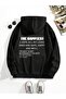3 İplik the Happiest Thick Winter Sweatshirt - Black Printed Oversize Hooded Hoodie