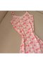 Women's Pink Suspender Shorts Jumpsuit - Lace Detail, Cherry Print, Summer, Relaxed Fit, Thin Fabric - 4