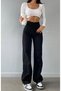 Lya Sahra Black Stretch Fabric Waist Loose Jeans Wide Leg New Season - 2