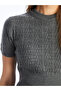 Nevavm Oval Neck Self-Patterned Short Sleeve Maternity Knitwear Dress with Difference - 3
