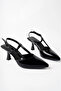 Women's Black Patent Leather Pointed Heeled Shoes with Thin Buckle - 3