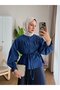 Women's Skirt Top Shirred Waist Shirt M24140 - Navy Blue