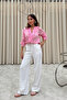 Women's Ruffled Button Long Sleeve Transparent Look Pink Shirt - 8