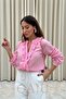 Women's Ruffled Button Long Sleeve Transparent Look Pink Shirt - 5