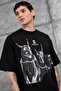 Men's T-Shirt International Written and Illustrated Black Oversize Printed Crew Neck - 2