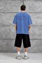 Men's T-Shirt Brand Written Washable Blue Oversize Printed Crew Neck Thick Cotton Fabric - 5