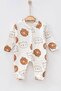 100% Cotton |   Corded Kmaş |   Baby Teddy Bear Printed Booties Jumpsuit