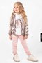 Girl's bright hooded zip-up photo print lined top and bottom set, ages 3-7, style 2151