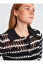10724 Polo Neck Openwork Buttoned Knitwear Sweater-Black-Ecru - 4