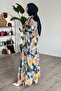 Placket Patterned Chiffon Anthracite Dress - 5