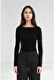 Viscose Boat Neck Body Long Sleeve Blouse Black - 2