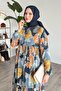 Placket Patterned Chiffon Anthracite Dress - 3