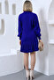 Cobalt Blue Polo Collar Frilly Knitwear Dress - 3