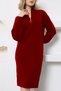 Women's Red Zippered Half Fisherman Long Knitwear Dress - 2