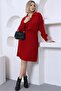Women's Red Polo V-Neck Pleated Skirt Knit Dress - 7