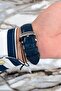 Navy Blue Leather Cord, Steel Case Function Numbers Men's Wrist Watch+Bracelet Zmfer079 - 3