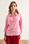 Women's Candy Pink Three Quarter Sleeve Front Short Back Long Flowy Shirt Gml- 19001283 - 3