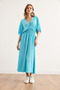 Women's Plain Sky Blue Double Breasted Neckline Midi Dress Elb- 19002100 - 2