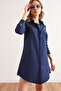 Women's Navy Blue Hidden Placket Woven Mini Shirt Dress Elb- 19002338 - 4