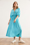 Women's Plain Sky Blue Double Breasted Neckline Midi Dress Elb- 19002100 - 3