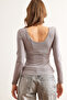 Women's Gray Pool Collar Lycra Soft Textured Blouse Blz- 19002471 - 2