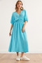 Women's Plain Sky Blue Double Breasted Neckline Midi Dress Elb- 19002100