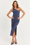 Women's Blue Shoulder Accessory Sleeveless Midi Dress Mod2400 - 5