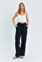 Siyah Cep Detaylı Kot Görünümlü Wide Leg/Geniş Paça Dokuma Pantolon TWOSS25PL00076