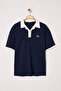 Lacivert Oversize/Geniş Kesim Nakış Detaylı İnterlok Polo Yaka T-shirt TMNSS25PO00013 - 6