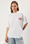 Beyaz %100 Kalın Pamuklu Oversize/Geniş Kalıp Ön Arka Çiçek Baskılı Örme T-Shirt TWOSS25TS00099 - 2
