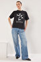 Siyah %100 Pamuk Baskılı Relaxed/Geniş Rahat Kesim Bisiklet Yaka Örme T-Shirt TWOSS23TS00267 - 2