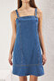 Blue Mini Strap Flounce Denim Dress Twoss25El00152 - 3