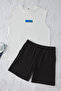 Ecru Black Knitted Pajama Set - Regular Fit Athlete Shorts Tmnss25Pt00022 - 5