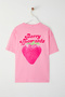 Açık Pembe %100 Pamuk Oversize/Geniş Kalıp Ön Arka Baskılı  Örme T-Shirt TWOSS25TS00077 - 5